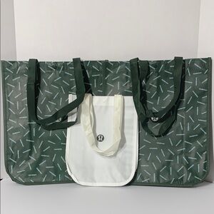 Lululemon Athletica Green and White Geometric Totes